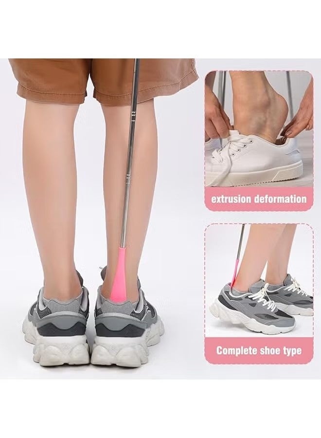 قطعتان من أدوات مساعدة ارتداء الأحذية التلسكوبية ذات المقبض الطويل القابل للتعديل، مناسبة لكبار السن والرجال والنساء، مصنوعة من الفولاذ المقاوم للصدأ، بتصميم مريح وسهل الاستخدام والسفر. - Image 2